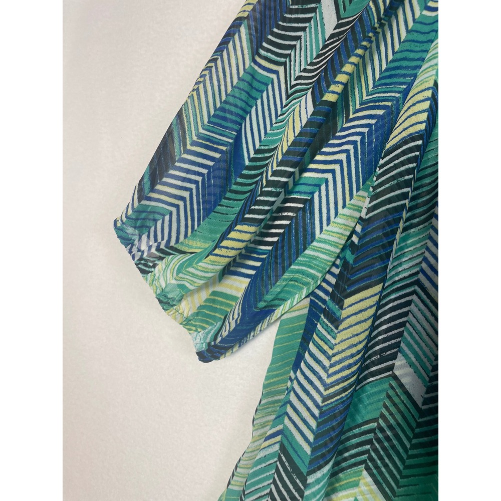 Halo Women's M Medium Chevron Print Tie Front‎ Button Down Top Green Blue - Picture 6 of 8